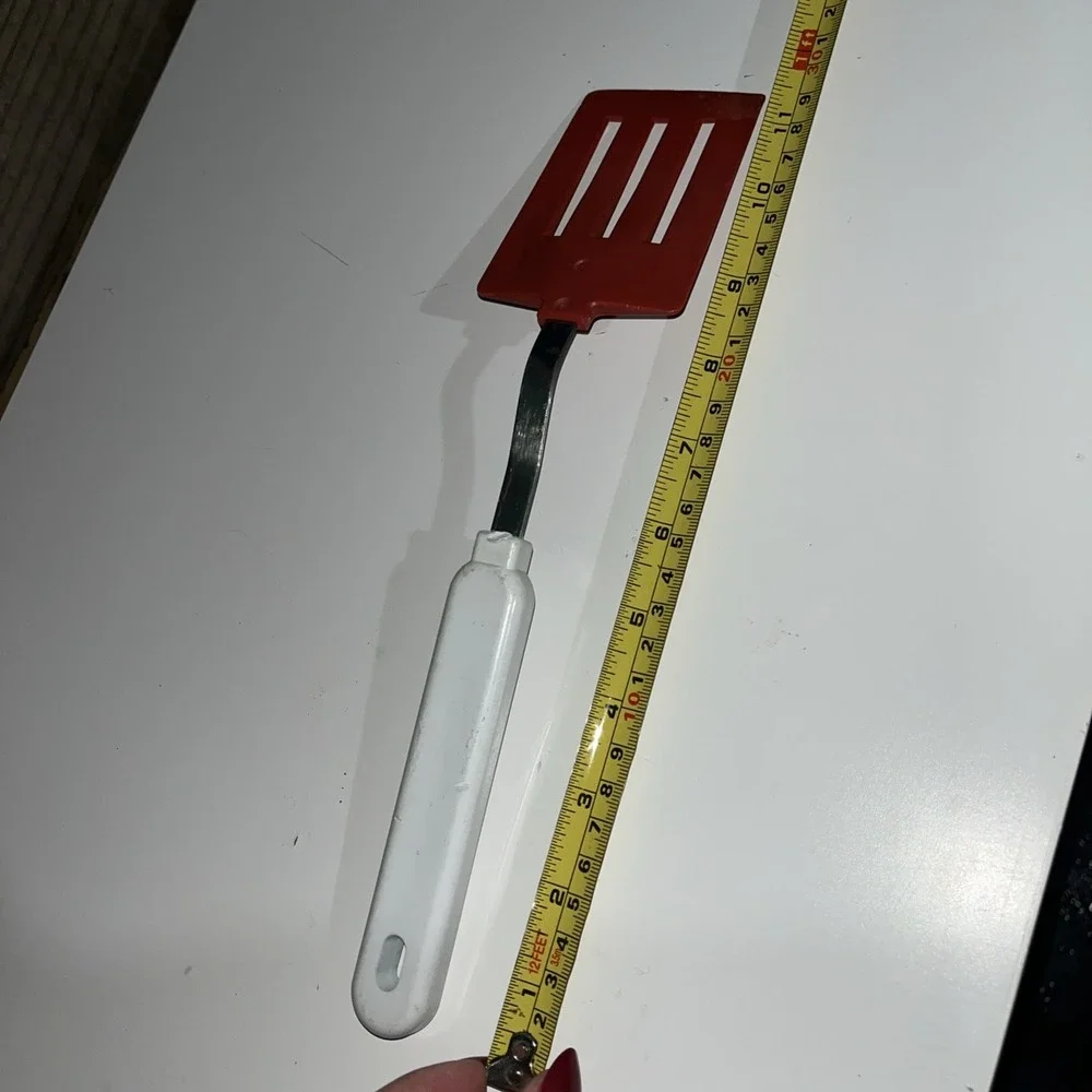 Vintage Slotted Spatula Red Flipper heat resist White Nylon Handle